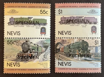 NEVIS 1983 Lot of 2 Pairs SpecimenSc# 198-199, 208-09 Leaders Railway Locomotive - Image 1 of 2