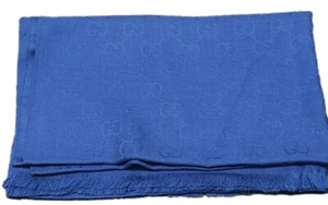 Gucci GG Jacquard Monogram Wool Silk Shawl Scarf Blue - Picture 1 of 4