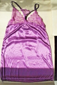 WOMENS ELECTRIC PURPLE BABY DOLL SIZES 10 12 WITH G-STRING SHEER SATIN - Picture 1 of 4