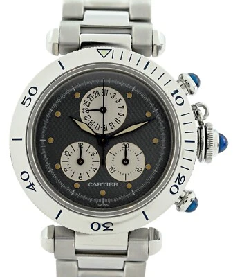 Cartier 36mm Ladies Pasha Chronograph Stainless Steel Blue Dial Watch Ref: 1352! - Image 1 of 4