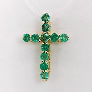 3 Karat zertifizierter natürlicher Smaragd 14K massiver Gelbgold Kreuz Anhänger - Bild 1 von 3