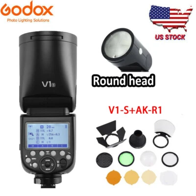 US Godox V1-S 76Ws TTL Round Head Speedlite Flash+AK-R1 Accessories Kit For Sony - Image 1 of 4