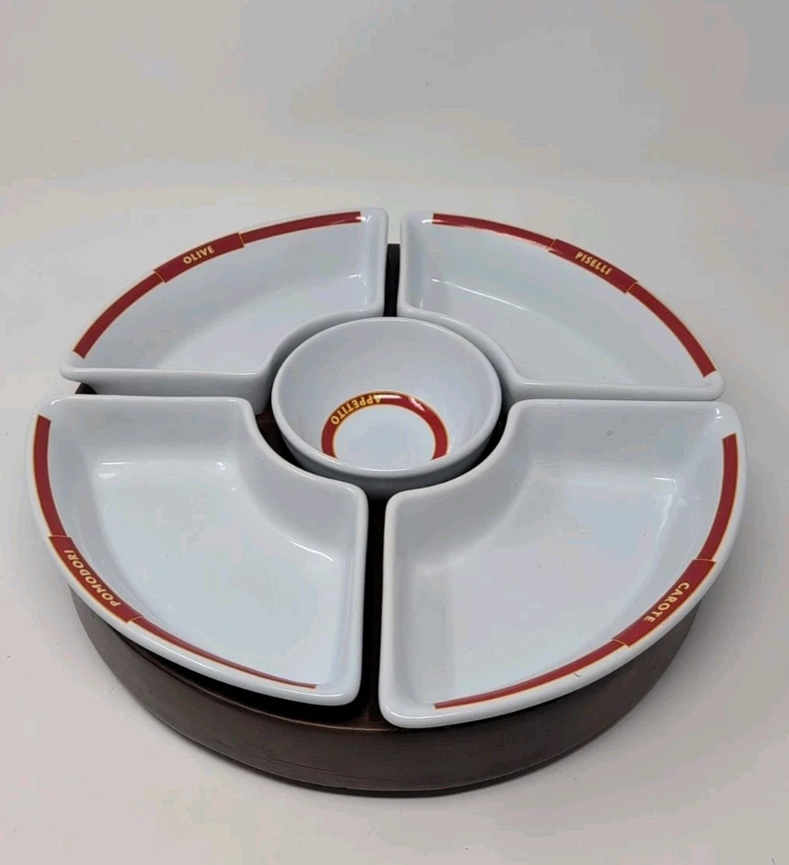 Pottery Barn Pasta Rustica Condiment Carousel Lazy Susan Wood Porcelain Tray - Image 1 of 4