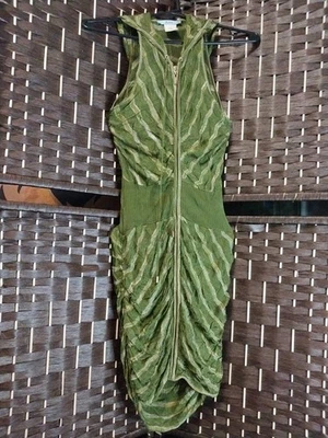 Mariano Wavy Olive Green Front Hooded-Dress Sleeveless Elastic Material Size S/P - Image 1 of 4