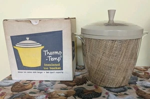 Vintage Mid Century Plastic Thermo-Temp Raffia Burlap Ice Bucket W/Box - Picture 1 of 11
