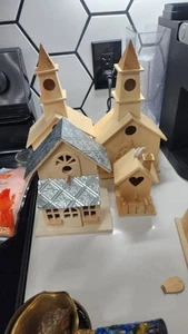 Lot Of 4 Birdhouses Unfinished Wood to Paint and Decorate, - Picture 1 of 11