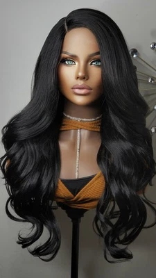 Nueva Peluca Larga Estilo Rizado Negra Ondulada Encaje Frontal Mujer Moda Pelucas de Cabello HD  Foto 1 de 4