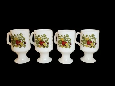 Juego de 4 tazas de café vintage con pedestal de vidrio de leche Corning Ware Spice of Life Foto 1 de 4