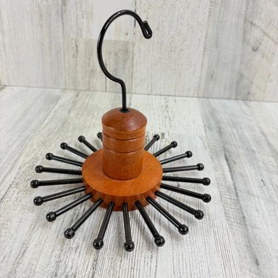 Vintage Wood Tie Rack Round Hanger Spindle Closet Organizer - Image 1 of 4