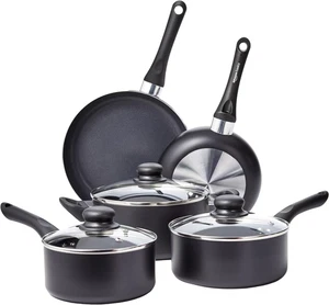 Nonstick Kitchen Cookware 8-Piece Set Pots and Pans Black Non-Induction - Picture 1 of 11