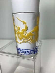 Vintage Embossed 1950’s Davy Crockett Glass. Hero Of Alamo. Rare Yellow & Blue. - Picture 1 of 5