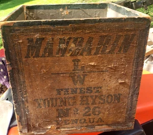Antica cassa in legno da tè Mandarino LW Young Hyson Yenqua RARA!! - Foto 1 di 8