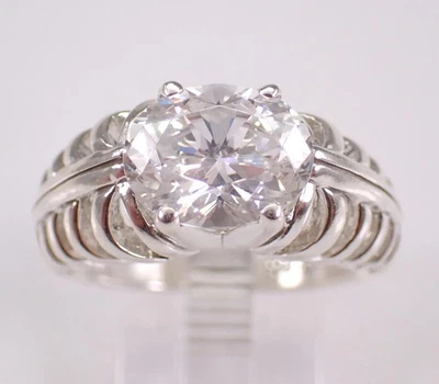 2Ct Oval Cut Lab-Created Diamond Solitaire Engagement Ring 14K White Gold Plated - Image 1 of 4