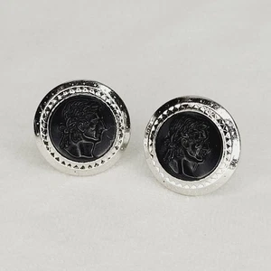 Gemelos Swank vintage para hombre tono plateado camafeo negro hombre romano soldado cesar - Imagen 1 de 6