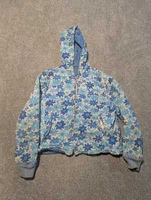 Sudadera con capucha vintage de los años 50 para mujer pequeña floral forrada en tela cremallera completa suéter  Foto 1 de 4