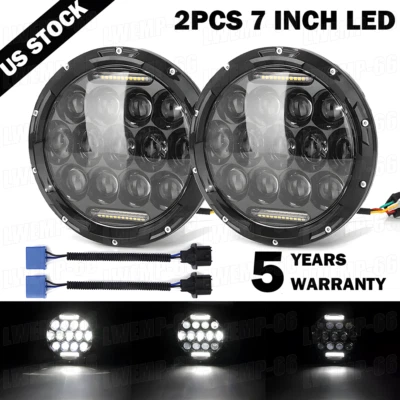7 inch Round LED Headlights Halo Pair Kit Hi/Low Beam for VW Beetle Classic - Image 1 of 4