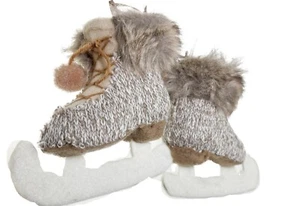 Pattini da ghiaccio peluche inverno decorazione da parete ornamento natalizio marrone skate boot - Foto 1 di 4