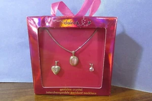 NEW/gift box CLAIRE pink necklace with 3 interchangeable fob charms LOCKET - Picture 1 of 6