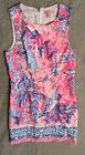 PREOWNED LILLY PULITZER PINK BLUE PURPLE CORAL SHIFT DRESS 0 EUC