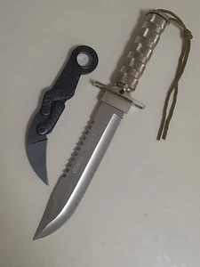 Set 2 Knives - 1 Large Survival Fixed Knife Camping Outdoor + 1 Folding Karambit - Picture 1 of 11