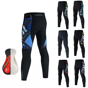 Men's Cycling Tights with 3 Pockets 5D Padded Bike Pants Long Cycling Trousers - Picture 1 of 24