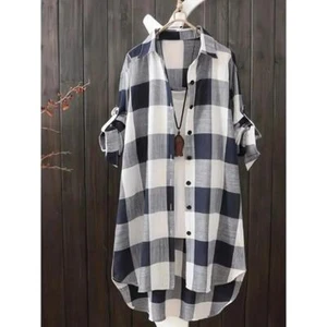 Women Plaid Shirt Casual Woman Tops for Long Sleeve Shirts Chic Blouse Clothing - Picture 1 of 5