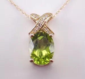 2Ct Oval Cut Lab Created Peridot Solitaire Pendant 14K Yellow Gold Plated Silver - Picture 1 of 9