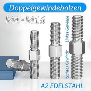 Doppelgewindebolzen Links / Rechts Gewinde Gewindebolzen A2 Edelstahl Stehbolzen - Picture 1 of 7