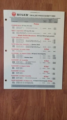 1980 Ruger Dealer Price Sheet - Image 1 of 2