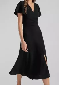 $440 Shoshanna Women's Black Ophelia Flutter-Sleeve A-Line Midi Dress Size 6 - Picture 1 of 4