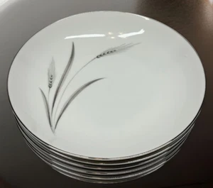 Set of 6 Vtg Mikasa SEPTEMBER SONG Soup Coup Bowls 7 1/2" Silver Rim Wheat Stalk - Picture 1 of 6