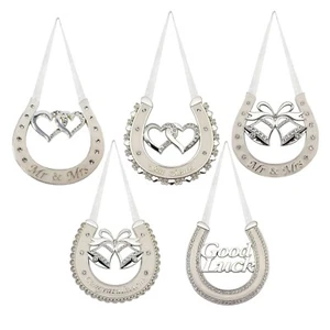 Wedding Silver Plated and Ivory Horseshoe with Diamantés - Choose Design - Picture 1 of 6