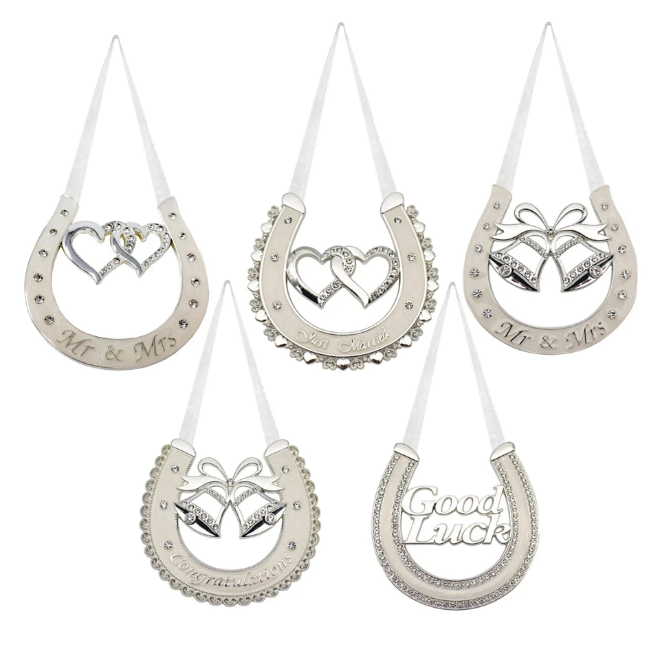 Hochzeit Versilbert Und Elfenbein Hufeisen Mit Diamantés - Design Wählbar - Bild 1 von 1