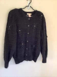LS Collections L Vintage Angora Wool Rhinestones Cardigan Sweater - Picture 1 of 10