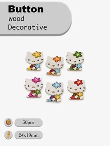 30pcs Cartoon Cat Wooden Buttons for scrapbook sewing handmade crafts 25x20mm - Picture 1 of 3