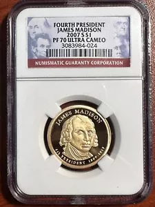 2007 S $ 1 ein Dollar vierter Präsident James Madison - PF 70 Ultra Cameo - Bild 1 von 2