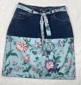 Wrangler Jeans Western Skirt Size 8 Denim Cotton Floral Pencil Boho Upcycled - Picture 1 of 17
