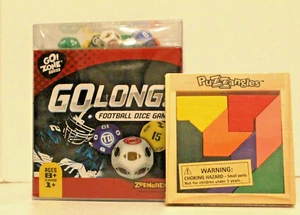 Go Long Football Dice Game Zone Travel Ages 8+ & Puzzangles Brand New-Sealed - Picture 1 of 5