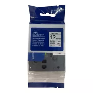 Tape Cassette Laminated 12mm Black On White Tape QZE-231 12M New - Picture 1 of 2