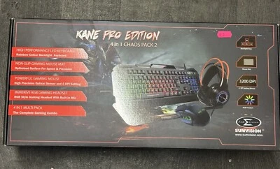 Sumvision Kane Pro Edition 4 in 1 Chaos Pack 2 Game Keyboard Mouse Headset & Mat - Image 1 of 2