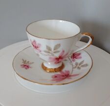 Taylor & Kent Tea Cup & Saucer Set Pink & Gold Floral Bone China England