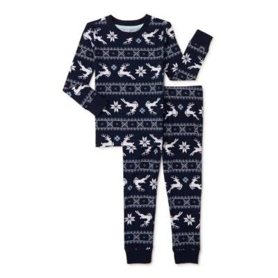 Holiday Time Unisex Boys Girls 2 Pc Blue Print Holiday Pajamas Set Size 6 NWOT - Image 1 of 3