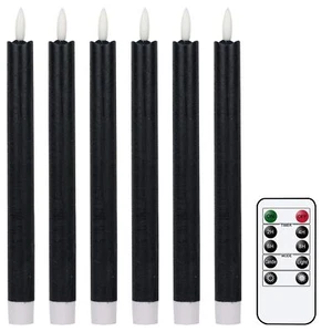 6 candele coniche nere senza fiamma, telecomando, a batteria, 9,64" x 0,78" - Foto 1 di 6