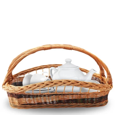 Weidentablett Tablettkorb Korbtablett Kaffemotiven Tablett Weide Serviertablett  - Bild 1 von 4