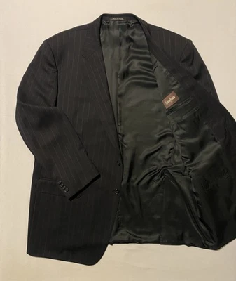 Corneliani 黑色条纹男式西装外套 100%V.羊毛 尺寸 EU 60R/US 50R 意大利制造 — 第 1/4 张图片