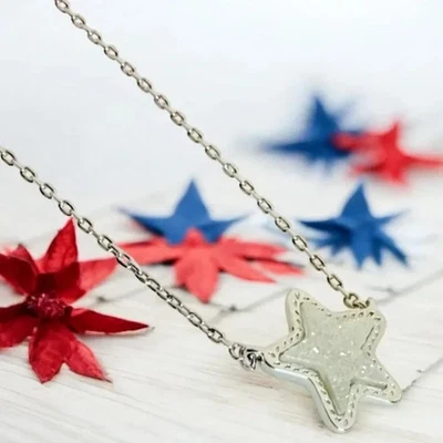 Kendra Scott Jae Star Silver Tone Necklace with Gray Iridescent Drusy - Image 1 of 4