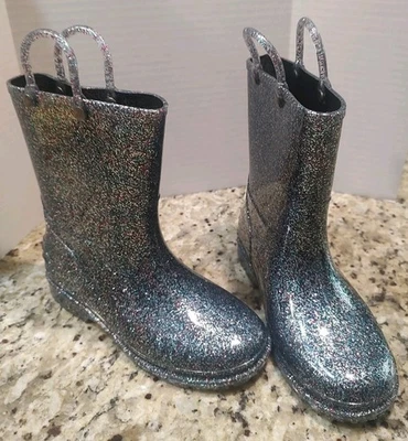 BOTAS de lluvia negras brillantes para niñas pequeñas Western Chief rosa brillante Galoshes goma Foto 1 de 4