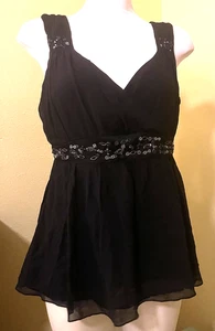 Reba Black Tank Top Beaded Spaghetti Strap Size 8 - Picture 1 of 20
