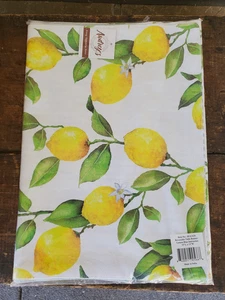 Table Runner 55 inch Lemons & Blue Ticking Striped Seersucker Double Sided - Picture 1 of 3