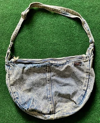 Vtg Shane Denim Acid Wash Boho Shoulder Bag Purse 1980s Zipper Tote Lightweight - Image 1 of 4